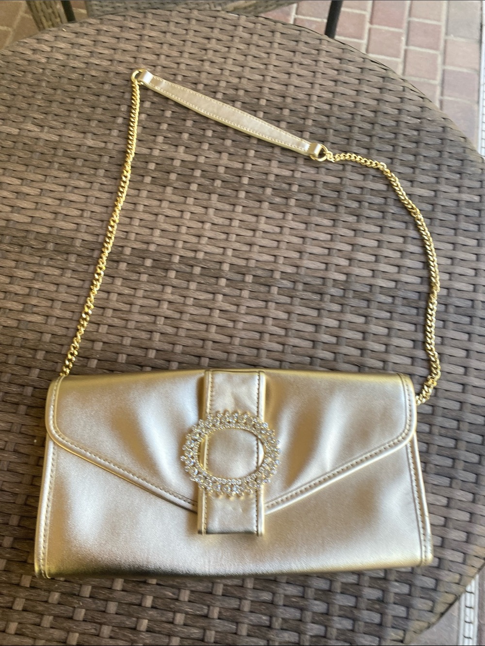 Gold Chain Strap Evening Clutch with Crystal Ring Accent, Lilly Pulitzer